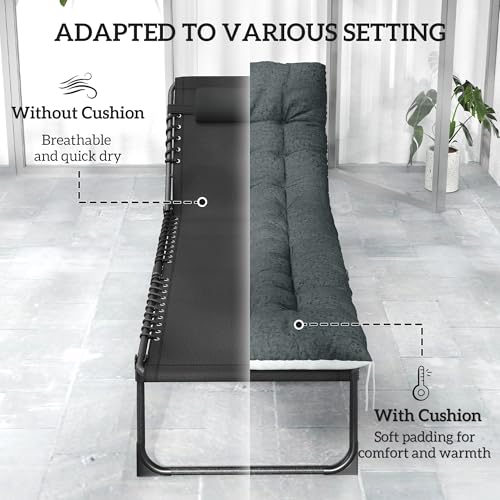 Outsunny Chaise Lounge Chair Outdoor Set of 2, 5-Position Adjustable Outdoor Pool Lounge Chairs, Folding Tanning Chair Beach Lounger with Cushion, Headrest, Side Pocket for Patio, Yard, Black/Gray