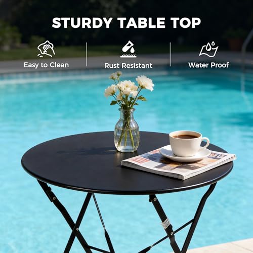 Grand patio 3-Piece Folding Bistro Set, 2 Chairs and 1 Table, Weather-Resistant Outdoor/Indoor Conversation Set for Patio, Yard, Garden-Black