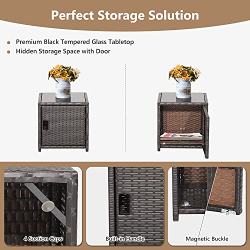 Tangkula 5 Pieces Wicker Patio Furniture Set with Waterproof Cover,Patiojoy Outdoor Cushioned Chairs and Ottoman Set with Single-Door Storage Coffee Table,Space-Saving
