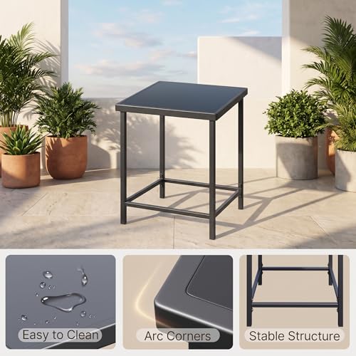 Gizoon 3 Pieces Rocking Patio Bistro Set with Anti-Scald Armrest, Outdoor Patio Wicker Furniture Set with Glass Table and Cushion for Garden, Yard, Porch