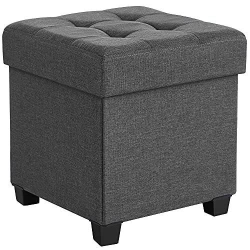 SONGMICS Storage Ottoman, Small Ottoman Foot Rest with Legs, 15 x 15 x 15.7 Inches Foot Stool, Load up to 660 lb, for Living Room, Bedroom, Dorm, Dark Gray ULSF14GYZ