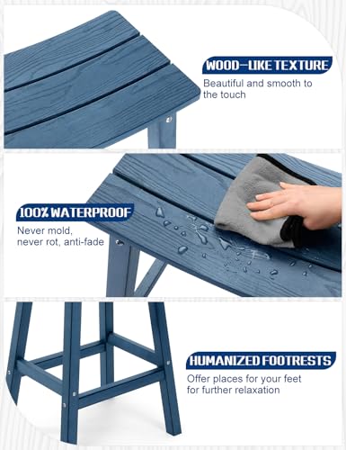 LAHAAP Weatherproof Bar Stools Set of 4, 28" Height Outdoor Bar Stools Holds up to 400 lbs, Saddle Seat, Bar Height Stools for Patio, Garden, and Kitchen Island, Blue