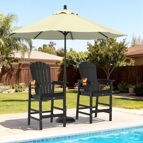 VINGLI Tall Adirondack Chair, All-Weather Plastic Adirondack Chair with Cup Holder Heavy-Duty Outdoor Barstools for Patio, Pool, Balcony,Backyard (Black, 1 PCS)