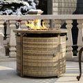 OutVue 32 inch Propane Fire Pit Table,Wicker Gas Fire Pits Table with Lid & Lava Rocks, 50000 BTU Round Propane Firepit for Outside, Fire Table for Dining,Party, Patio,Yard