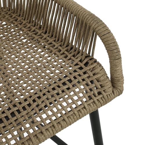 Christopher Knight Home Outdoor Patio Rope Weave Iron Barstools, Powder Coated Iron Frame Barstools, Black Brown, Set of 2