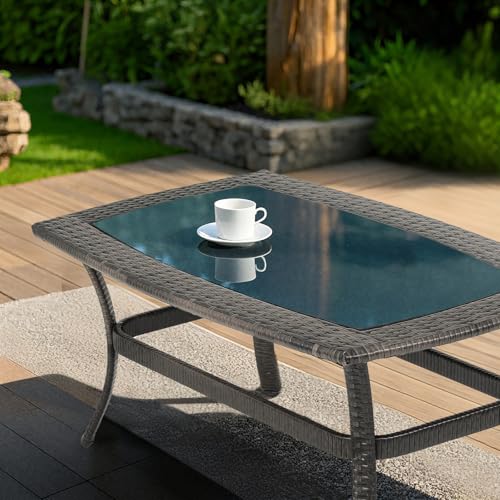 Magshion Outdoor Patio Loveseat Set, 2 Seat Sofa Furniture Set with Soft Cushions and SideTable, All-Weather Rattan Conversation Couch for Backyard, Balcony, and Deck, Grey