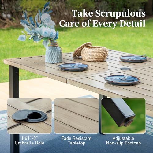 SUNSHINE VALLEY 7 Piece Patio Dining Sets for 6, Outdoor Table and Chairs with Cushioned Wicker Swivel & Leg Patio Dining Chairs & Wood-Like Dining Table, Outdoor Dining Sets for Lawn Garden Backyard