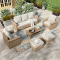 HERA'S HOUSE 6-Piece Patio Furniture Set, All Weather 7 Seats Outdoor Wicker Sofa with Ottomans, Rattan Patio Conversation Set with 5.5" Cushions and 44" Coffee Table, Beige