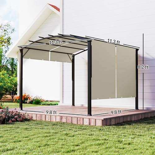 Outsunny 11' x 11' Outdoor Retractable Pergola Canopy, Arched Sun Shade Shelter, Metal Frame Patio Canopy for Backyard, Garden, Porch, Beach, Beige