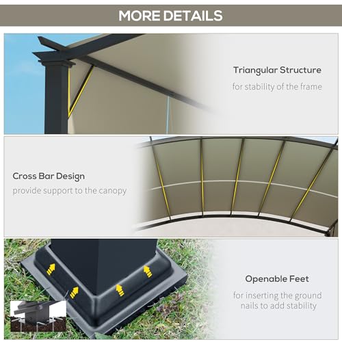 Outsunny 11' x 11' Outdoor Retractable Pergola Canopy, Arched Sun Shade Shelter, Metal Frame Patio Canopy for Backyard, Garden, Porch, Beach, Beige