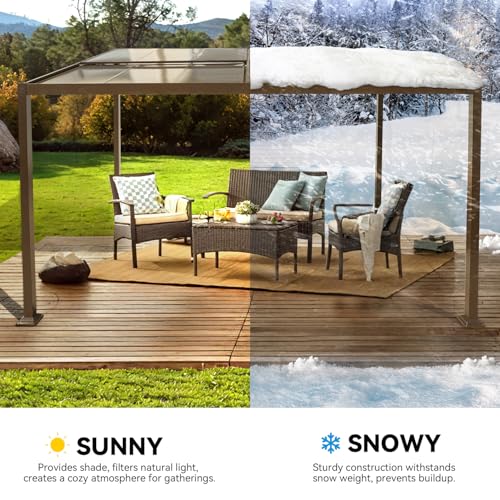 HOMMOW Gazebo 10’x13‘ with Adjustable Polycarbonate Roofs, All Aluminum Frame Permanent Pergola for Patio, Outdoor Freestanding Shelter, Dark Brown