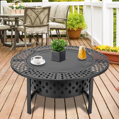 OutVue 42 Inch Fire Pit with 2 Grills, Extra Large Wood Burning Fire Pits for Outside with Lid & Poker, Heavy Duty Firepit,BBQ& Outdoor Firepit & Round Metal Table 3 in 1 for Patio, Picnic, Party