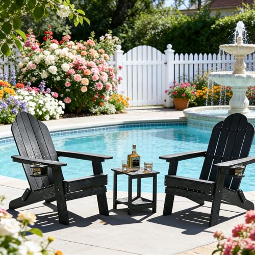 OTSUN Adirondack Outdoor Side Table, 16" HDPE Patio Side Table with Shelf, Weather Resistant Easy Maintenance for Backyard Pool Porch Garden & Lawn