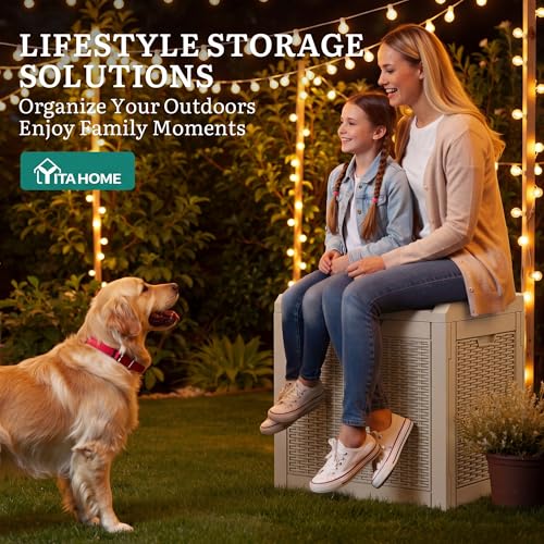 YITAHOME 35 Gallon Outdoor Deck Box, Lockable Waterproof Storage Box, Resin Storage Bin for Patio Cushions, Gardening Tools, UV Resistant, Brown