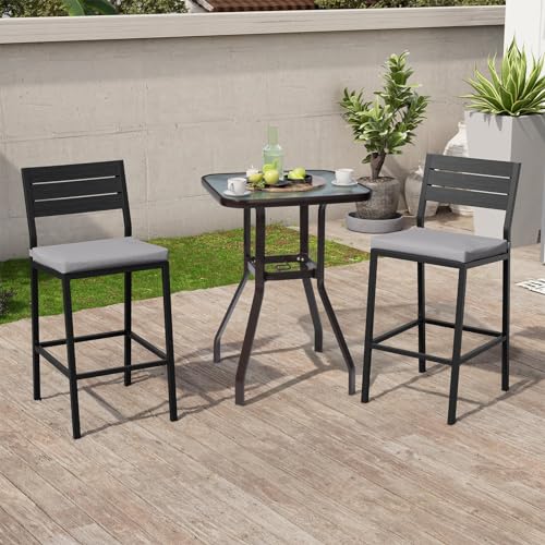Crestlive Products Outdoor Bar Stools Set of 2, Patio Counter Height Barstools with Cushions, Tall Chairs with Back and Footrest for Deck, Lawn, Garden, Backyard, Poolside, Or Indoor Use (Light Gray)