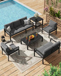 U-MAX Aluminum Patio Furniture Set 7 Seats, Modern Furniture Clearance with Coffee Table & Side Table, Patio Conversation Sets with Deep Cushions for Lawn, Garden, Porch, Balcony, Dark Grey