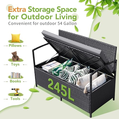 Greesum Patio Loveseat PE Rattan Wicker Outdoor Furniture with Soft Cushions & Built-in Storage Space for Lawn Garden Backyard, Black
