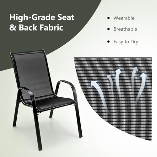 Giantex Set of 4 Patio Chairs, Stackable Outdoor Dining Chairs, 330 LBS Capacity, All Weather Resistant, Heavy Duty Rustproof Metal Armchairs, Lawn Chairs for Front Porch Yard Pool Garden