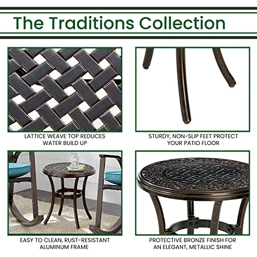 Hanover Traditions 18" Round Side End Table, Weather Resistant Cast Aluminum Patio Table for Backyard, Deck, or Porch, Bronze Finish