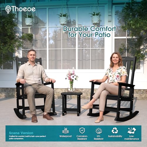 THOEOE Oversized Rocking Chair, Outdoor Rocking Chair for Adults, All Weather Resistant Porch Rocker for Lawn Garden, Black