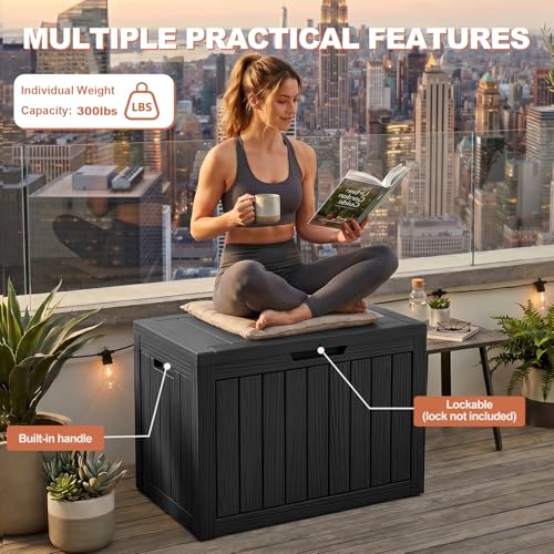 EFU Outdoor Storage Box 55 Gallon Deck Box (Indoor & Outdoor) Lockable UV Resistance Waterproof Resin Storage Bin Storage Box for Outdoor,Patio Storage(Black)