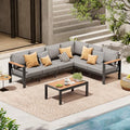 ComfCove Aluminum Outdoor Patio Furniture Set 6 Seats, Outdoor Sectional Corner Sofa with Thick Waterproof Cushions & Coffee Table, Patio Conversation Sets for Backyard, Porch, Balcony, Deck, Gray