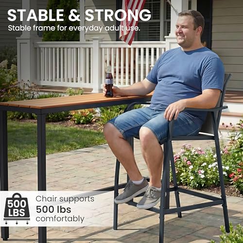 Crestlive Outdoor Bar Stools Set of 4, 500 lb Capacity Metal Patio Bar Chairs with Breathable Mesh Seat and Back – 28.7" Bar Height Stool for Backyard and Balcony