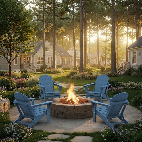 SERWALL Folding Adirondack Chairs Weather Resistant for Outdoor, Patio, Lawn, Garden, Backyard Deck, Fire Pit - Blue