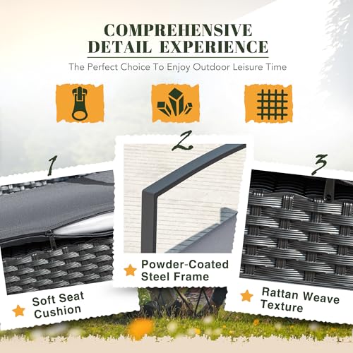 Devoko Resin Patio Furniture Set 3 Piece All Weather Outdoor Rocking Chairs with Cushions and Coffee Table for Bistro Balcony Porch (Gray)