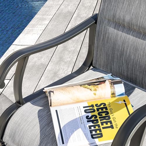 NUU GARDEN Set of 2 Patio Dining Chairs All Weather Outdoor Padded Textilene Chairs with High Back and Spring Motion Design Breathable Outdoor Dining Chairs for Deck Lawn Backyard Grey