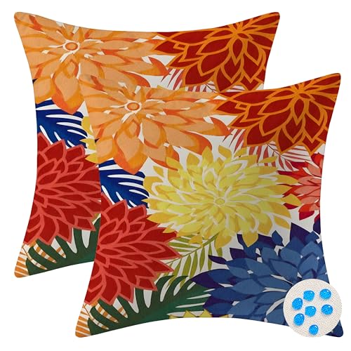 mellicoma Waterproof Outdoor Pillow Covers 18x18 Pack of 2 Vibrant Floral Collage Throw Outdoor Pillows for Garden Funiture Patio Home