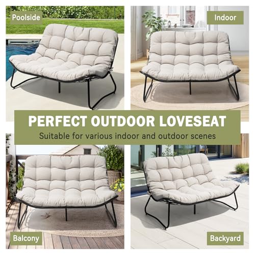 Crestlive Products Outdoor Loveseat, 2-Seat Sofa with Soft Cushion, All-Weather Outdoor Couch Patio Furniture for Balcony, Poolside, Backyard, Porch (Beige)