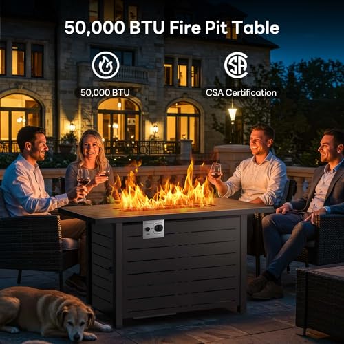 Electactic 43 Inch Propane Fire Pit, 3-in-1 Multi-Use Outdoor Fire Pit Table, 50,000 BTU Steel Gas Fire Pit with Lid & Lava Rock, Add Warmth and Ambience for Patio Deck Garden, Outdoor Gatherings