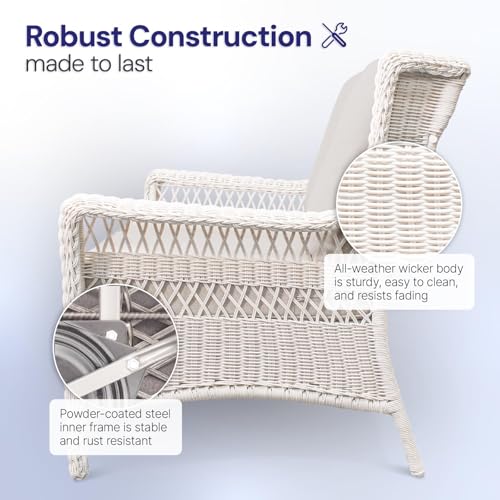 Krikacy Park Meadow Outdoor Wicker Loveseat Sofa with Waterproof Cushions, All-Weather HDPE Rattan Patio Sofa, Taupe Beige