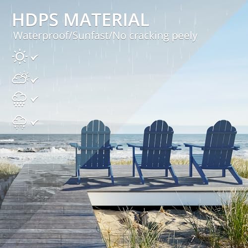 LUE BONA HDPS Adirondack Chairs Set of 4, Long-Lasting All-Season Outdoor Patio Chairs, Hidden Cup Holder, 350 LBS, Navy Blue