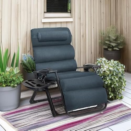 Best Choice Products Oversized Zero Gravity Chair, Folding Outdoor Patio Recliner, XL Anti Gravity Lounger w/Removable Cushion, Cup Holder, Side Tray, 350lb Capacity - Graphite Blue