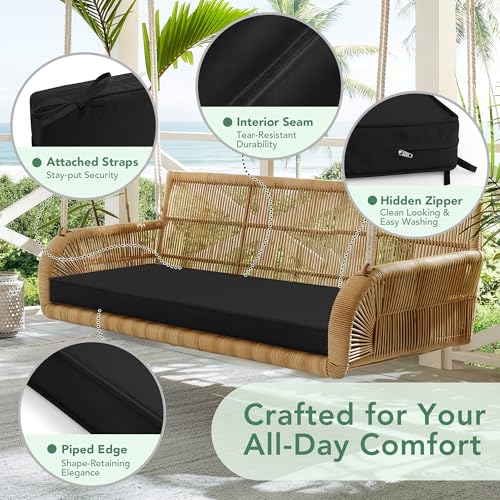 Summsun Outdoor Bench Cushion: Waterproof and Fade Resistant Patio Furniture Cushions - Non-Slip Bench Pad Cushion with Removable Cover for Garden Swing Porch Sofa Settee, 48 x 18 x 3 Inch, Black