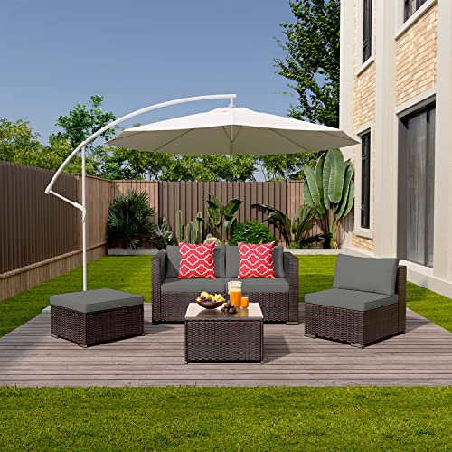 Aiho 5 Pieces Patio Furniture Set All-Weather Outdoor Wicker Sectional Patio Furniture with Cushion and Glass Table (Grey)