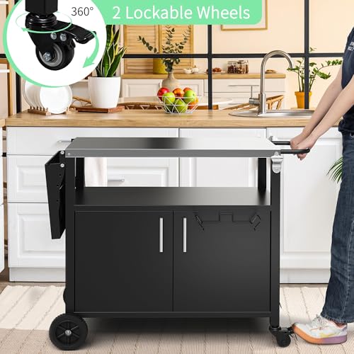 Shintenchi Outdoor Grill Cart Table with Stainless Steel Top for Kitchen Prep and BBQ, Outdoor Kitchen Island Table with Side Handle, Multifunctional Outdoor Grill Table, Black