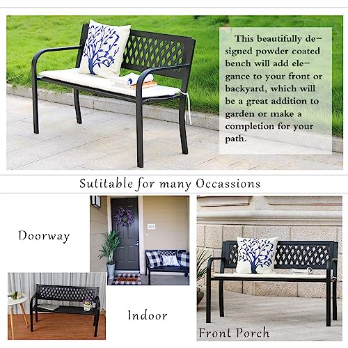 BestShop Patio Bench - Outdoor Metal Garden Bench with Armrests, 480lbs, Cast Iron, Sturdy Steel Frame, Black