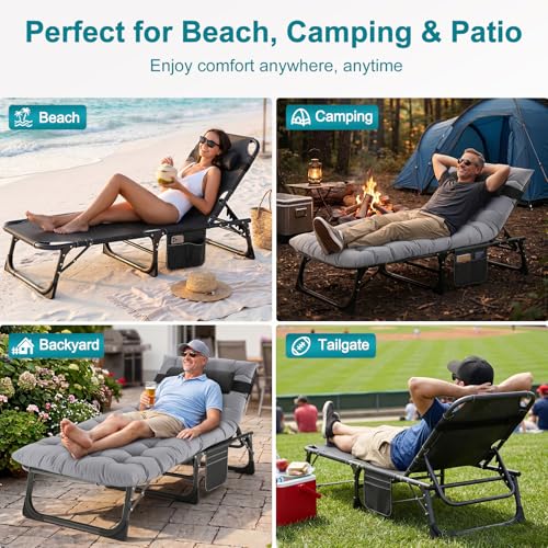 ABORON Chaise Lounge Chair,5 Positions Padded Outdoor Tanning Chair,Heavy Duty Portable Lounge Chair for Outdoor Sunbathing Patio Pool Lawn Deck Poolside,Support up to 440 Lbs