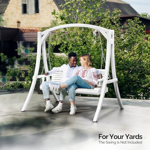 VINGLI 6.7FT Porch Swing Frame, 1000LBS Heavy Duty A-Frame Wooden Porch Swing Stand with Curved Arc Top for 5FT Porch Swing, Large Swing Hanger for Garden, Patio, Backyard & Indoor, White