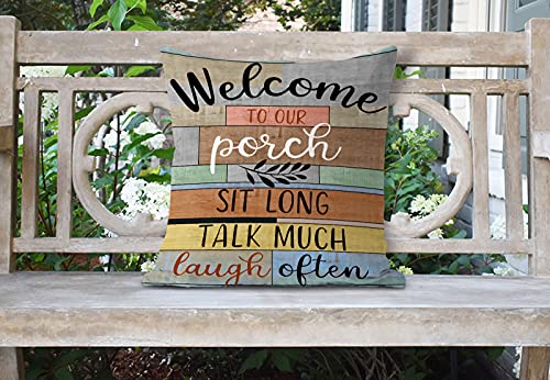Jartinle Decorative Outdoor Pillow Covers Porch Rules Sign Farmhouse Throw Pillow Covers, Square Linen Patio Cushion Cases for Couch Bench Seat Chair Car 18x18 Inch