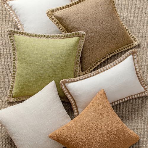 MIULEE Pack of 2 Decorative Throw Pillow Covers Modern Farmhouse Outdoor Pillow Covers Neutral Linen Burlap Cushions for Couch Bed Living Room Sofa, Natural White 18 x 18 inches 45 x 45 cm