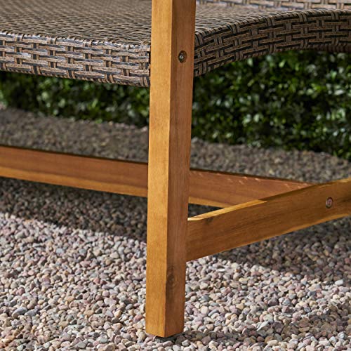 Great Deal Furniture Marcia Outdoor Wood and Wicker Loveseat, Natural Finish with Mix Mocha Wicker,Mix Mocha, Natural Stained Finish,307798