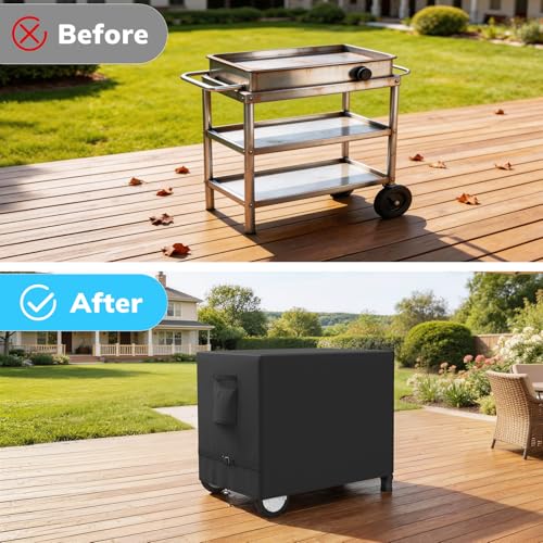 Outdoor Prep Table Cover, Waterproof Outdoor Dining Cart Cover, Heavy Duty Oxford Fabric for 36-inch Keter Unity Portable Table, Outdoor Storage Cabinet and Utility Cart, 36" L×24" D×35" H, Black