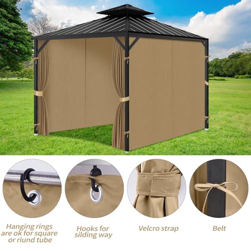 Gazebo Privacy Curtains with Zipper 4-Panels Side Wall Universal Replacement for Patio, Outdoor Canopy, Garden and Backyard (Curtain Only) (Khaki, 10'x12')