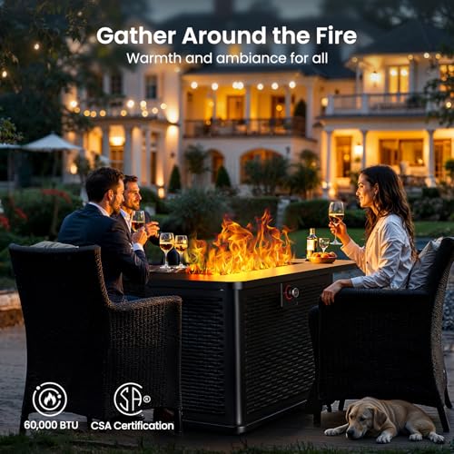 Ciays 43-Inch Rectangular Propane Fire Pit with 60,000 BTU Output, Gas with Rocks, Table CSA-Certified 2 in 1Table Gatherings Parties with 304 Stainless Steel H-Burner