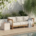 Christopher Knight Home Daria Acacia Wood Outdoor 3 Seater Sofa with Cushion, Solid Wood Patio Sofa with Removable Cushion, Comfy Lounge Sofa for Patio Furniture Set, Teak+Beige