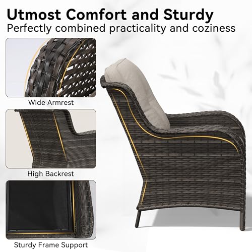 Gardenbee Wicker Patio Loveseat, 2 Seat Outdoor Couch with Thickened Olefin Cushions, High Back and Deep Seating, Hand-Woven PE Rattan for Porch, Deck, Balcony